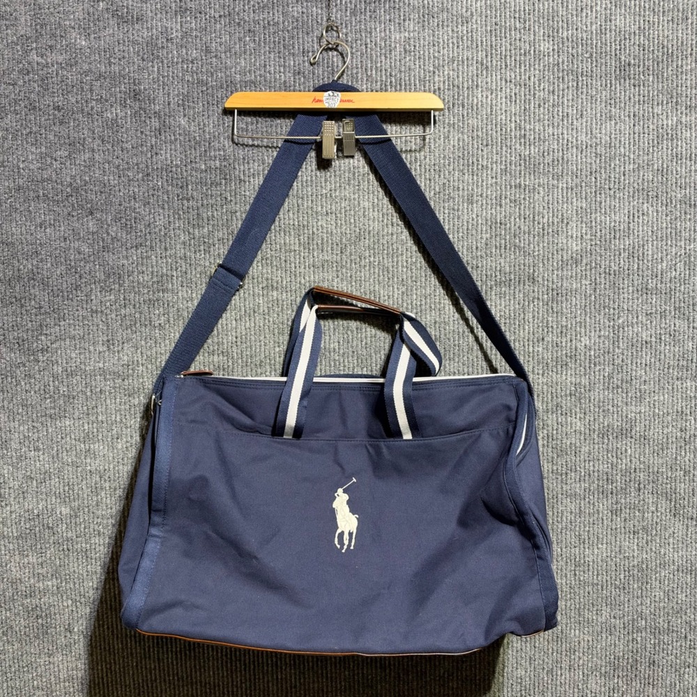 Polo Ralph Lauren Garment Bag Unisex OS Navy Blue Canvas Weekend Travel Carry On